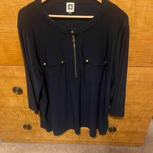 Anne Klein Navy Blouse with Gold Zipper